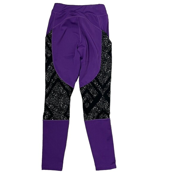 Pop Fit Purple Leggings Black Stars Celestial Pocket Small Stretch Sporty Lounge - Picture 3 of 4